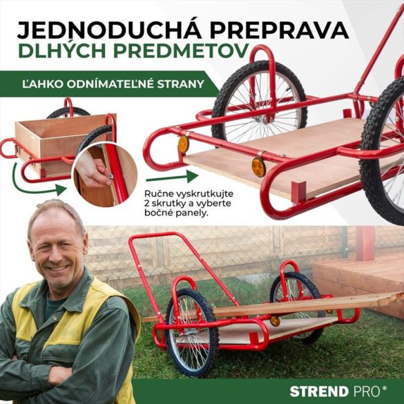 Kétkerekű kocsi, Strend Pro Optimus, piros, 90 × 63 × 25 cm, 240 kg teherbírás, fa testtel