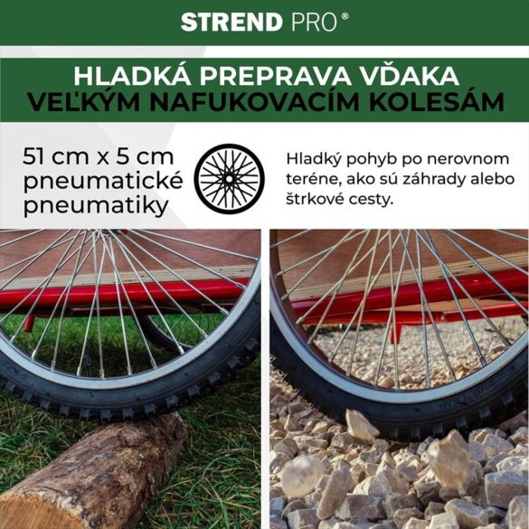 Kétkerekű kocsi, Strend Pro Optimus, piros, 90 × 63 × 25 cm, 240 kg teherbírás, fa testtel