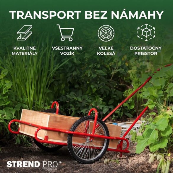 Kétkerekű kocsi, Strend Pro Optimus, piros, 90 × 63 × 25 cm, 240 kg teherbírás, fa testtel