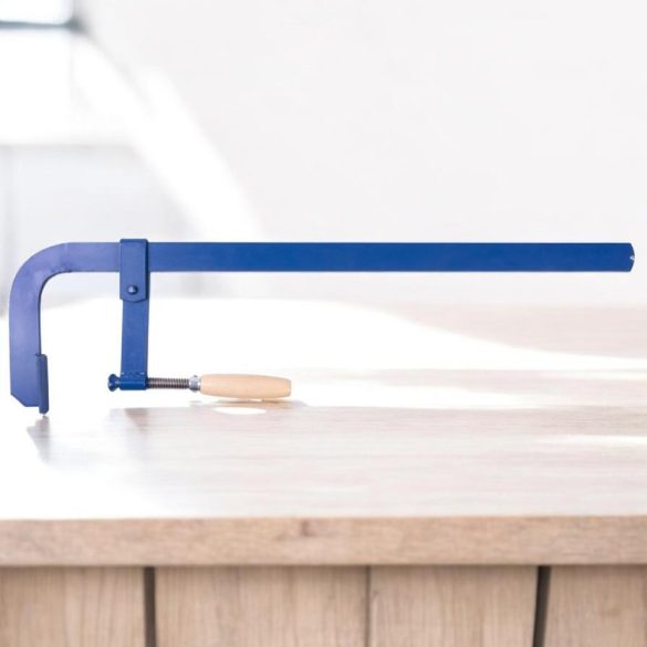 Asztalos szorító, Metalkov, kék, 200 mm, acél rúd, fa markolat, TR 18 x 4 menetes szár, fa ragasztásához