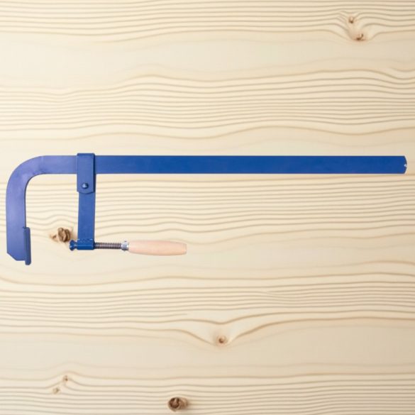 Asztalos szorító, Metalkov, kék, 600 mm, acél rúd, fa markolat, TR 18 x 4 menetes szár, fa ragasztásához