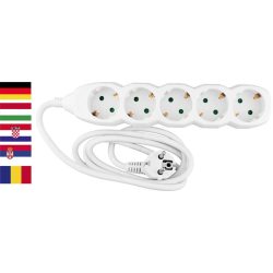   Hosszabbítós elosztó, Strend Pro DG-805B, 1,5 m, fehér, 5 aljzat, Schuko típus, gyermekzáras