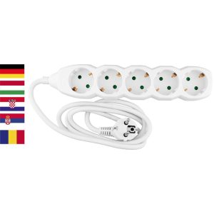 Hosszabbítós elosztó, Strend Pro DG-805B, 1,5 m, fehér, 5 aljzat, Schuko típus, gyermekzáras