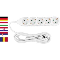   Hosszabbítós elosztó, Strend Pro DG-805B, 3 m, fehér, 5 aljzat, Schuko típus, gyermekzáras