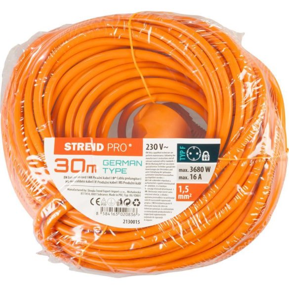 Lengő hosszabbító, Strend Pro DG-YDB01, 30 m, narancssárga, Schuko típus, otthoni és kültéri használatra, kapcsoló nélkül