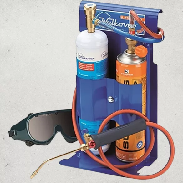 Autogén hegesztőkészlet, Kemper 555D, 600 ml, hordozható, 0,5 mm fúvóka + 0,65 mm tartalék fúvóka, 2 m tömlő, oxigén és Supergas patron