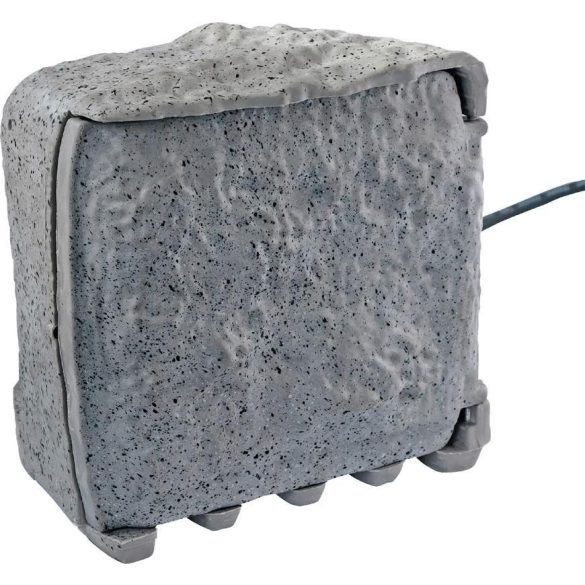 Kültéri elosztódoboz, Strend Pro, 3 m kábel, szürke, 4 aljzat, IP44, kültéri, kőutánzat, sötétedésérzékelő, önzáró fedél, 16 A