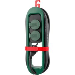   Kültéri hosszabbítós elosztó, Strend Pro FS0701, 4,9 m, fekete, 2 aljzat, 1,5 mm2, IP44, kültéri, fedeles aljzatok, kábeltekercselő, akasztó, maximum 16 A