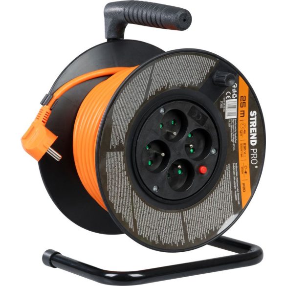 Kábeldob, Strend Pro DG-FB04, 25 m, narancssárga, 4 aljzat, 230 V, 1,5 mm2, maximum 3680 W