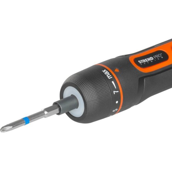 Akkumulátoros csavarhúzó, Strend Pro P09E2151, fekete/piros, 3 Nm, 0-350 fordulat/perc, 3,6 V Li-Ion, USB-C töltés, 27 darabos bitkészlet, hordtáskában