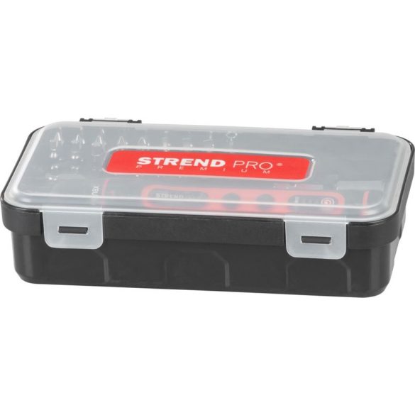 Akkumulátoros csavarhúzó, Strend Pro P09E2151, fekete/piros, 3 Nm, 0-350 fordulat/perc, 3,6 V Li-Ion, USB-C töltés, 27 darabos bitkészlet, hordtáskában