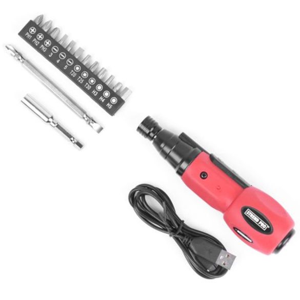 Akkumulátoros csavarhúzó, Strend Pro NPT-SDD3.6V, piros/fekete, 10 Nm, 0-280 fordulat/perc, 3,6 V Li-Ion, USB töltés, bitkészlet