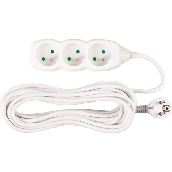 Hosszabbítós elosztó, Strend Pro DG-F803B, 7 m, fehér, 3 aljzat, új kiadás, otthoni és irodai használatra