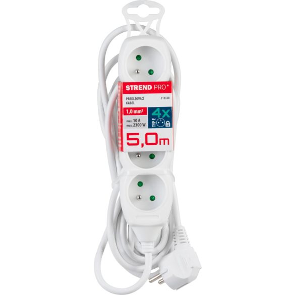Hosszabbítós elosztó, Strend Pro DG-F804B, 5 m, fehér, 4 aljzat, új kiadás