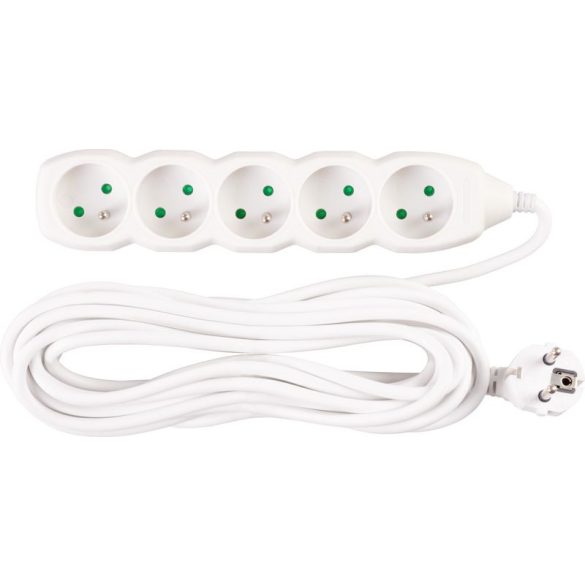 Hosszabbítós elosztó, Strend Pro DG-F805B, 7 m, fehér, 5 aljzat, új kiadás, otthoni és irodai használatra
