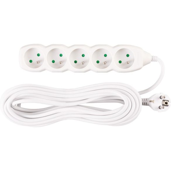 Hosszabbítós elosztó, Strend Pro DG-F805B, 10 m, fehér, 5 aljzat, új kiadás, otthoni és irodai használatra