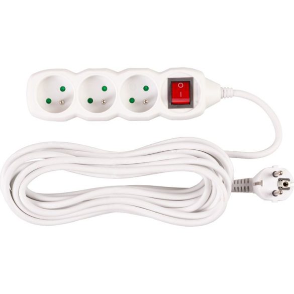 Hosszabbítós elosztó kapcsolóval, Strend Pro DG-F803BK, 7 m, fehér, 3 aljzat, új kiadás, otthoni és irodai használatra