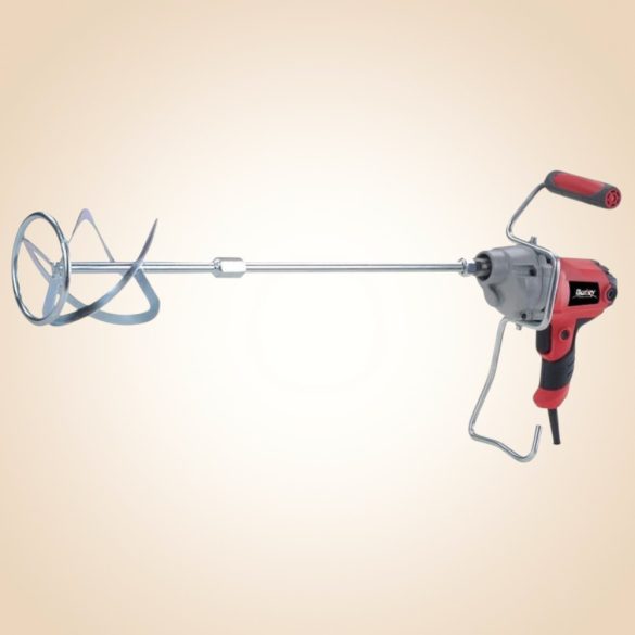 Elektromos habarcskeverő, Burley R6167, piros/fekete, 850 W, menet: M14, maximum 120 mm keverőlapát, 0-500 fordulat/perc, 230 V/50 Hz