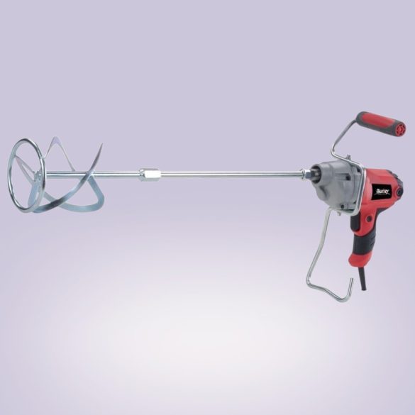 Elektromos habarcskeverő, Burley R6167, piros/fekete, 850 W, menet: M14, maximum 120 mm keverőlapát, 0-500 fordulat/perc, 230 V/50 Hz