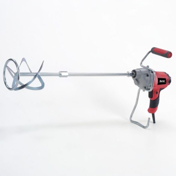 Elektromos habarcskeverő, Burley R6167, piros/fekete, 850 W, menet: M14, maximum 120 mm keverőlapát, 0-500 fordulat/perc, 230 V/50 Hz