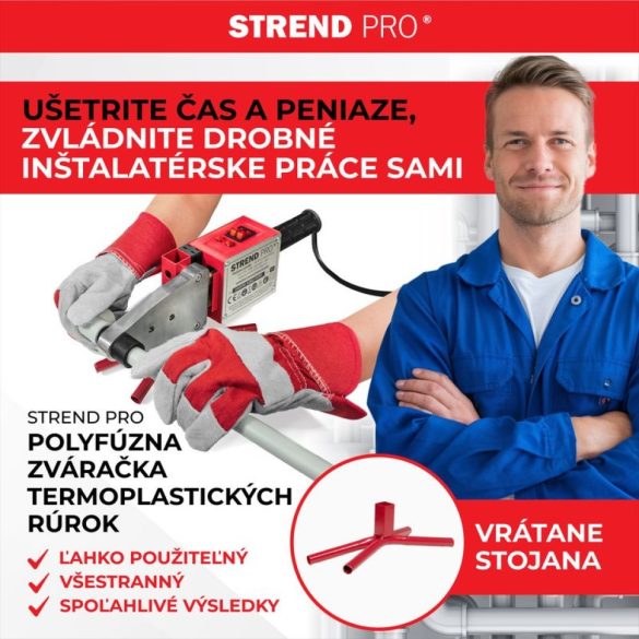 Polifúziós hegesztőgép, Strend Pro PPR 63B, piros/fekete, 6 db 20 - 63 mm fűtőpofával, műanyag csövekhez, 1500 W, maximum 300°C, 14 részes készlet