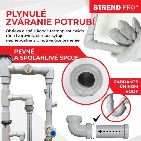Polifúziós hegesztőgép, Strend Pro PPR 63B, piros/fekete, 6 db 20 - 63 mm fűtőpofával, műanyag csövekhez, 1500 W, maximum 300°C, 14 részes készlet