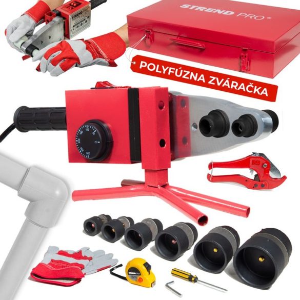 Polifúziós hegesztőgép, Strend Pro PPR 63B, piros/fekete, 6 db 20 - 63 mm fűtőpofával, műanyag csövekhez, 1500 W, maximum 300°C, 14 részes készlet