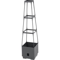   Műanyag virágcserép, Strend Pro Garden Herrison FP8018, sötétszürke, 25 × 25 cm, magasság: 105 cm, háromszintes támasztótoronnyal, 16 l, négyzetes