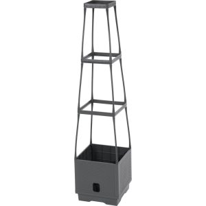 Műanyag virágcserép, Strend Pro Garden Herrison FP8018, sötétszürke, 25 × 25 cm, magasság: 105 cm, háromszintes támasztótoronnyal, 16 l, négyzetes