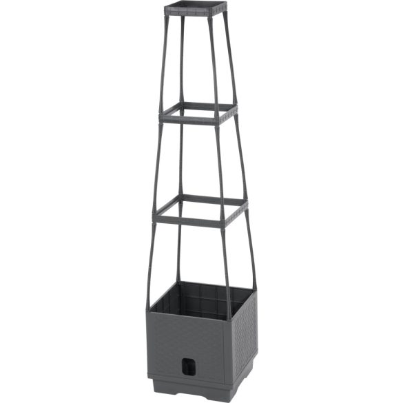 Műanyag virágcserép, Strend Pro Garden Herrison FP8018, sötétszürke, 25 × 25 cm, magasság: 105 cm, háromszintes támasztótoronnyal, 16 l, négyzetes