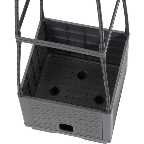 Műanyag virágcserép, Strend Pro Garden Herrison FP8018, sötétszürke, 25 × 25 cm, magasság: 105 cm, háromszintes támasztótoronnyal, 16 l, négyzetes