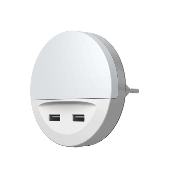 Éjszakai lámpa, Ledvance Lunetta USB, 3 lm, 3000 K, konnektorba dugható, 2x USB töltőport, beépített nappal-éjszaka érzékelő, LED, energiatakarékos