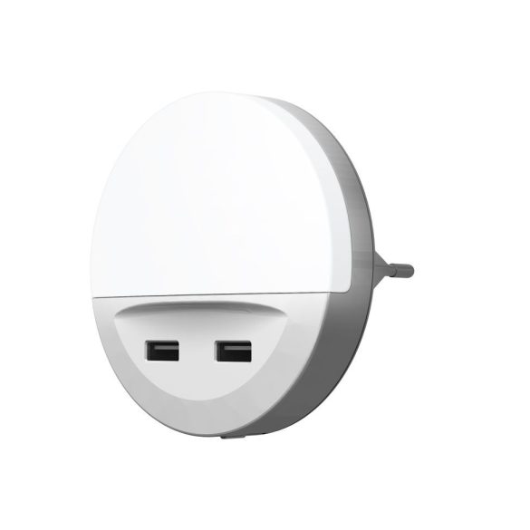 Éjszakai lámpa, Ledvance Lunetta USB, 3 lm, 3000 K, konnektorba dugható, 2x USB töltőport, beépített nappal-éjszaka érzékelő, LED, energiatakarékos
