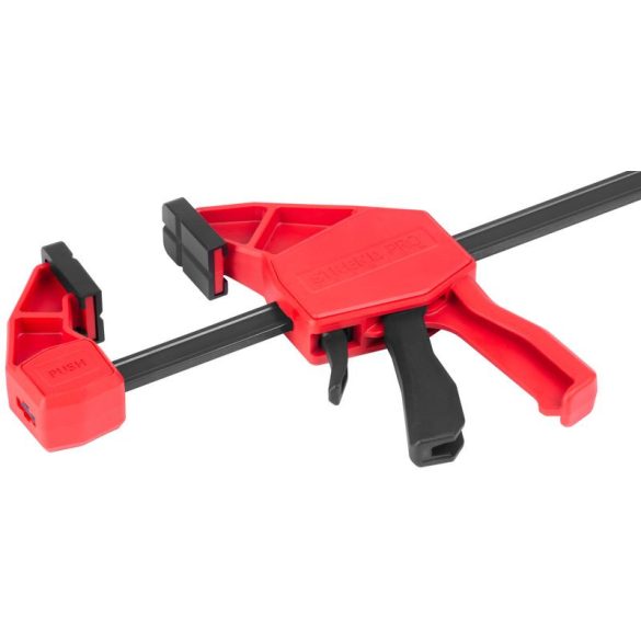 Gyorsszorító, Strend Pro Premium DT6608, fekete/piros, 150 mm, egykezes, gyors kioldással, nyújtásra is alkalmas, maximum 150 kg szorítónyomás