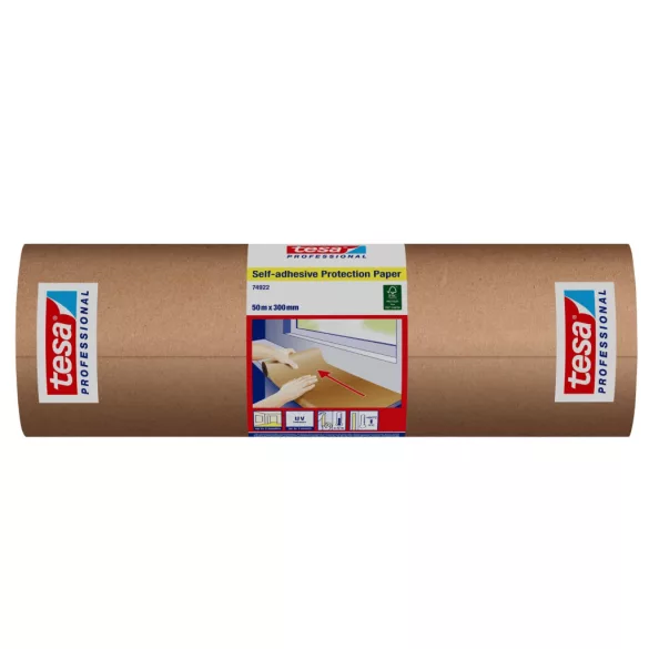Öntapadós védőpapír, Tesa Professional, barna, 30 cm x 50 m, kraftpapír, integrált ragasztószegéllyel, többször áthelyezhető