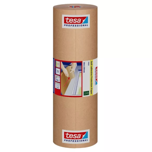 Öntapadós védőpapír, Tesa Professional, barna, 30 cm x 50 m, kraftpapír, integrált ragasztószegéllyel, többször áthelyezhető