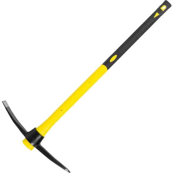 Csákány, Strend Pro Garden SK049, sárga/fekete, 1500 g, üvegszálas nyél, acél fej, kétoldalas, hegyes/lapos, kemény és sziklás talajhoz