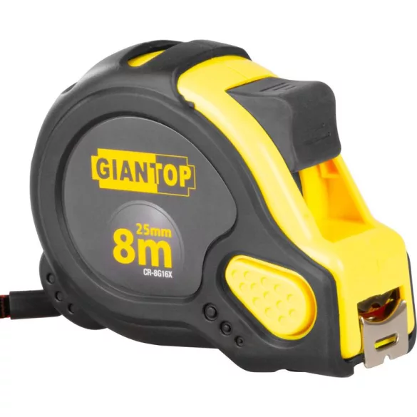 Mérőszalag, Giantop CR-G16 CE, fekete/sárga, 8 m/25 mm, acél szalag, műanyag tok