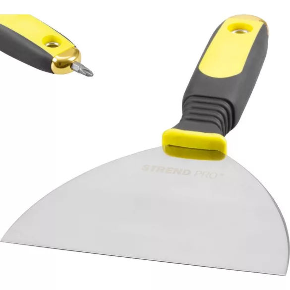 Spatula, Strend Pro S6170, sárga/fekete nyél, 15 cm, rozsdamentes acél lap, műanyag markolat, gipszkartonhoz