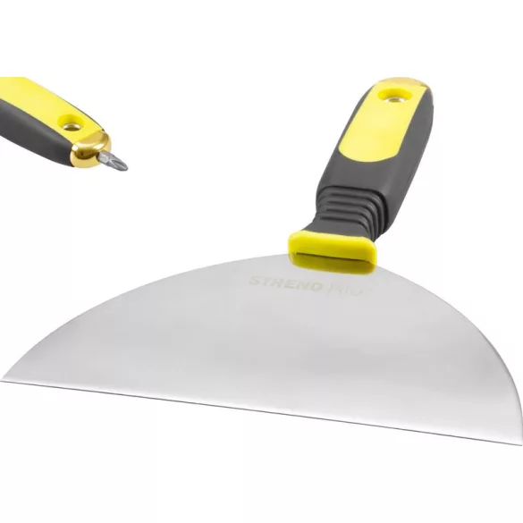 Spatula, Strend Pro S6170, sárga/fekete nyél, 20 cm, rozsdamentes acél lap, műanyag markolat, gipszkartonhoz