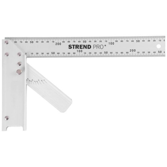 Asztalos derékszög, Strend Pro FSC-08, ezüst, 30 cm, alumínium, szögmérővel, pontos szögjelöléshez