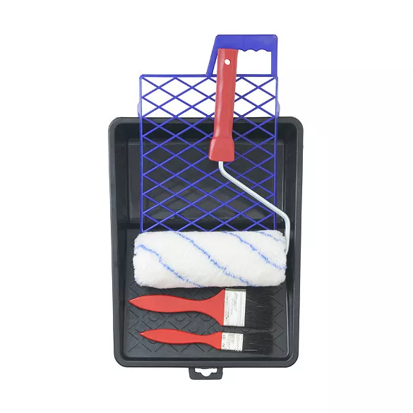 Festőkészlet, Strend Pro Brosse PS012A, 6 részes: festőhenger 178 mm, hengerfogantyú 290 mm, tálca 34,5 x 25 x 7 cm, 2 laposecset, keverőrács