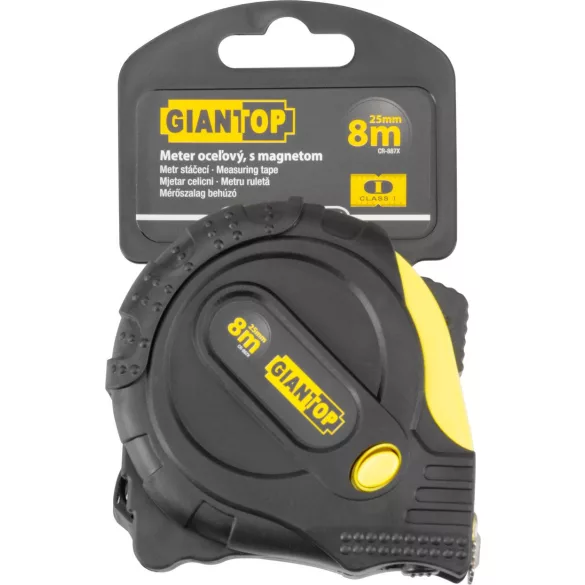 Mérőszalag, Giantop CR-87 CE, fekete/sárga, 8 m/26 mm, acél szalag, műanyag tok
