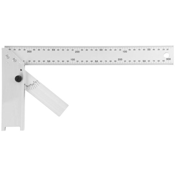 Asztalos derékszög, Strend Pro DY-5030, ezüst, 35 cm, alumínium, szögmérővel, pontos szögjelöléshez