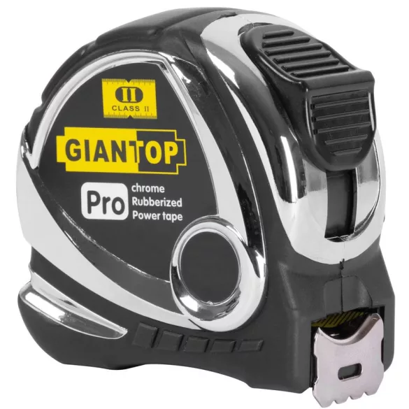 Mérőszalag, Giantop CR-G44, fekete/ezüst, 5 m/25 mm, acél szalag, műanyag tok