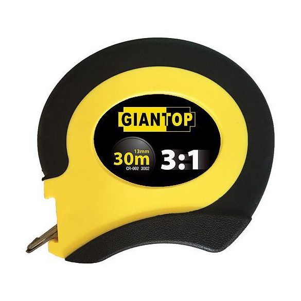 Mérőszalag, Giantop CR-002, sárga/fekete, 15 m/13 mm, acél szalag, fém rögzítőhurok, acél tok, tekercselő fogantyú