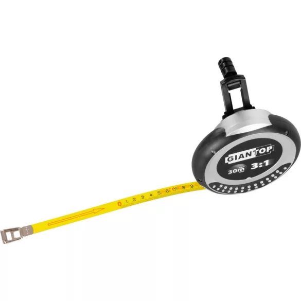Mérőszalag, Giantop CR-G50, fekete/ezüst, 30 m/13 mm, acél szalag, acél tok, tekercselő fogantyú