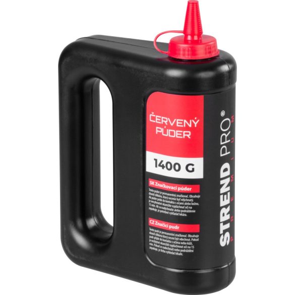 Kőműves jelölőpor, Strend Pro Premium, 1400 g, piros, nagy láthatóság, adagolós tartály, vonalakhoz és mérési pontokhoz