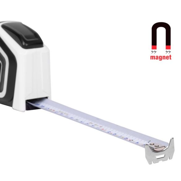 Mérőszalag, Strend Pro Premium, fekete/fehér, 5 m/27 mm, acél szalag, műanyag tok