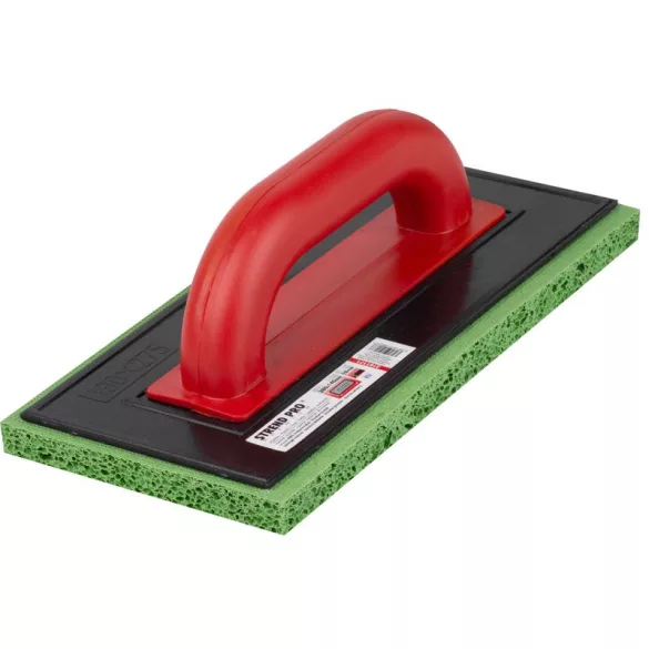 Szivacsos simító, Strend Pro Premium REDhand, fekete/piros, 28 x 14 x 1,8 cm, zöld durva szivacs, ABS műanyag, vakolat és fugázási munkákhoz